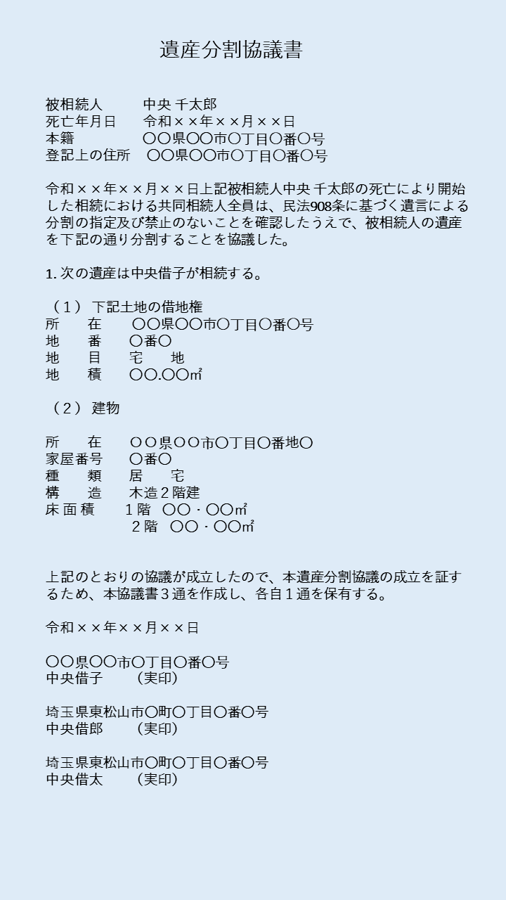 遺産分割協議書の書き方の例